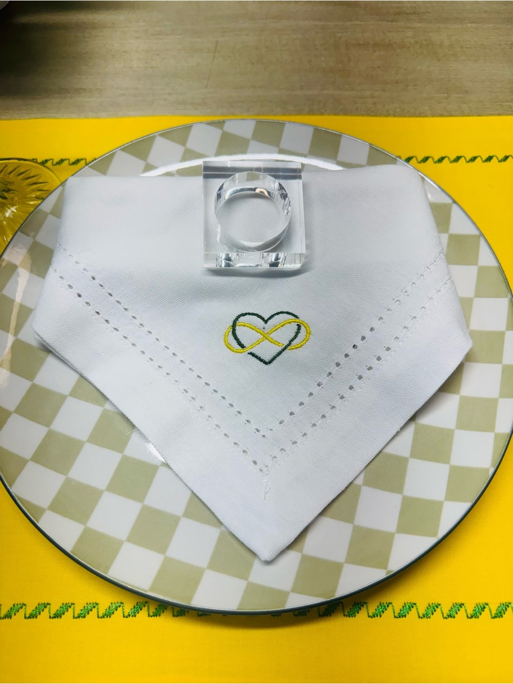Yellow Placemat with Green & White Check Plate